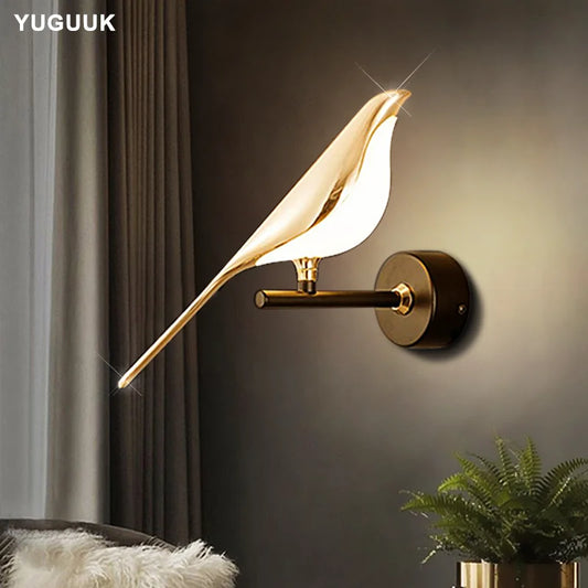 Nordic LED Golden Bird Wall Lamp