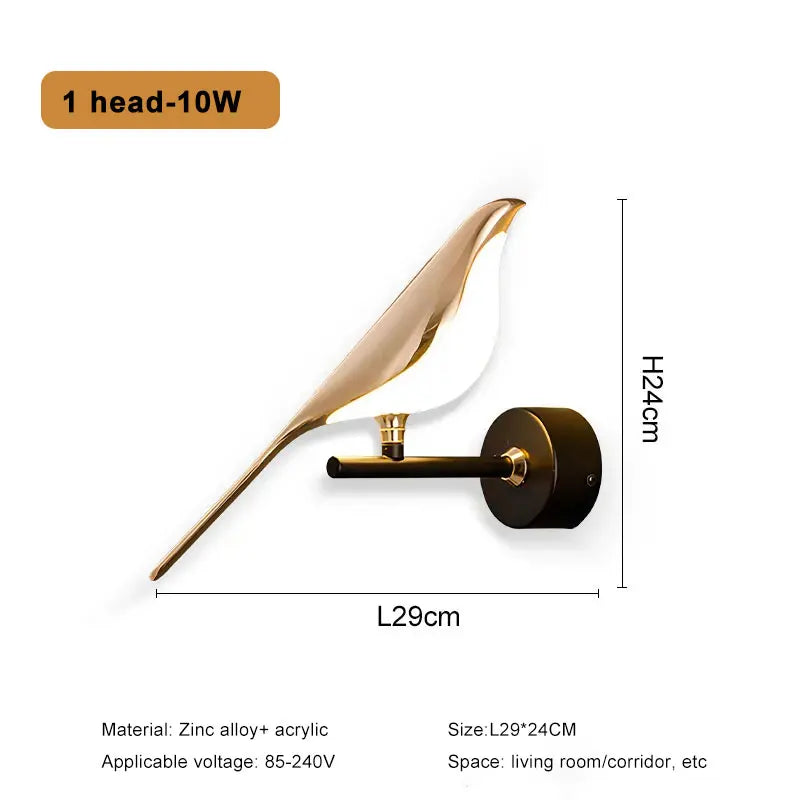 Nordic LED Golden Bird Wall Lamp