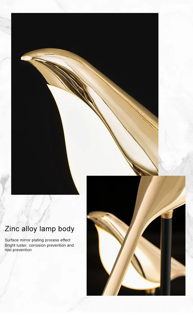 Nordic LED Golden Bird Wall Lamp